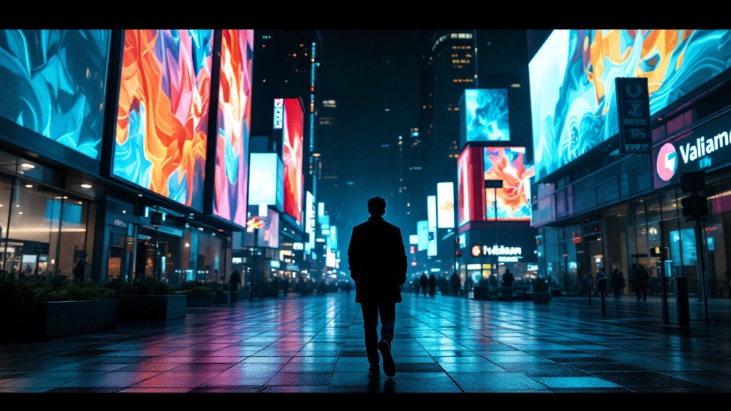 A brand's campaign lit up across large digital billboards in a city at night